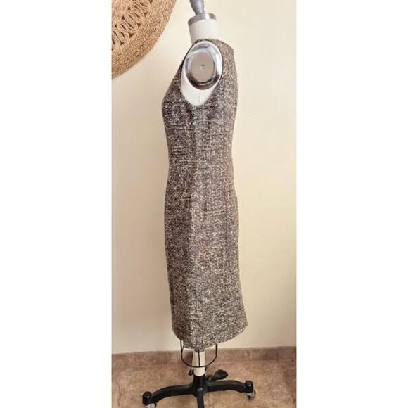 Talbots Collection 8P Tweed Sleeveless Shift Dress Brown Wool Blend Career - Picture 3 of 6